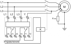 Схема подключения РКФ-М08 с заземлённой нейтралью